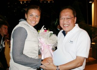 Chatchawal Supachayanont, GM of the Dusit Thani Pattaya welcomes Russian tennis superstar Ana Zvonareva who arrived straight from her semi-final appearance at the Australian Open to defend her title in the PTT Pattaya Open. Ana is aiming for an unprecedented hat trick in the PTT Pattaya Open which is celebrating its 20th anniversary with the Dusit Thani Pattaya. World class WTA players voted the PTT open 2010 as the Tournament of the Year for the excellent Thai hospitality and service combined with the outstanding organization of the tennis tournament.